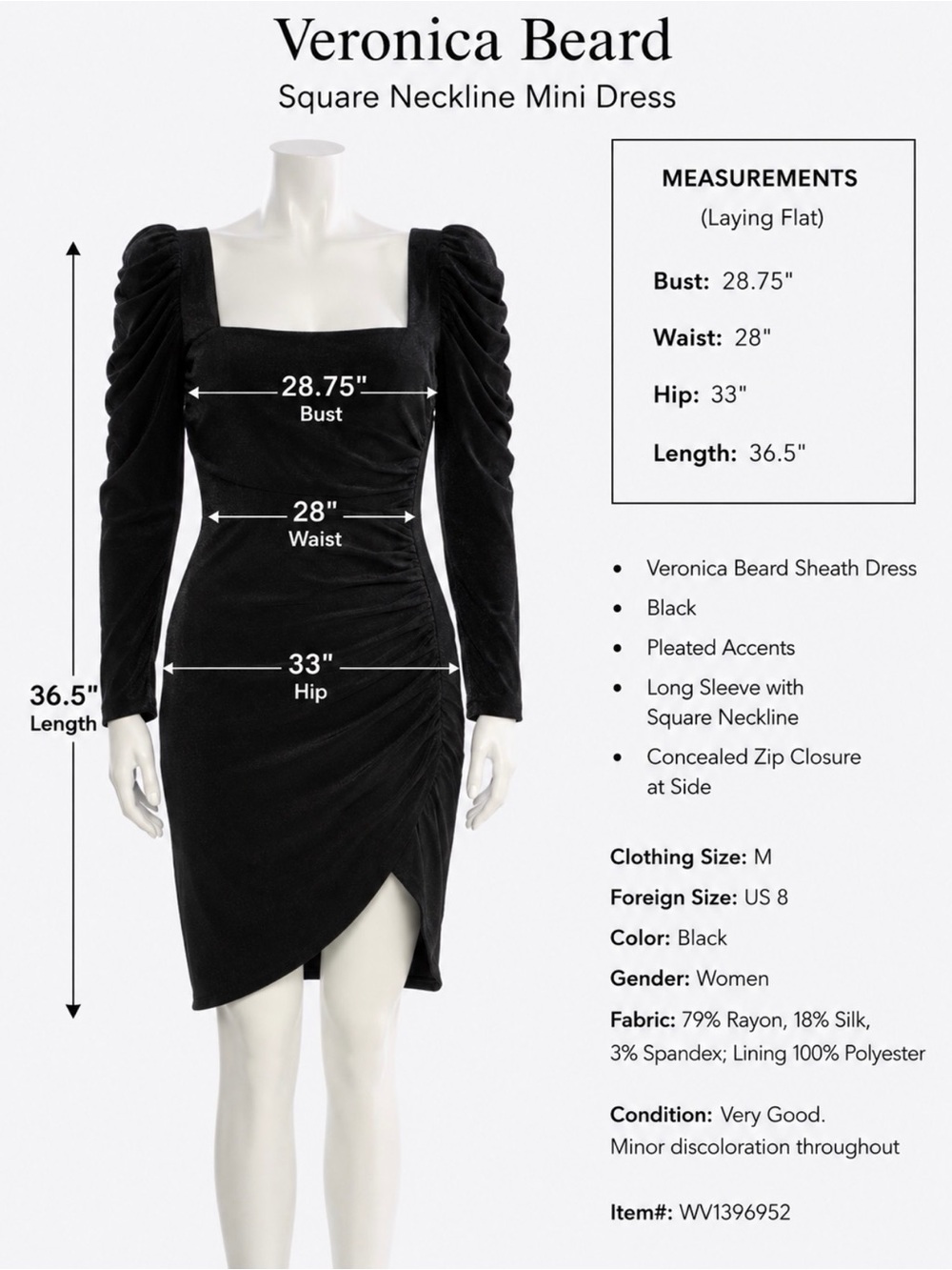Veronica Beard Ruched Square-Neck Mini Dress Size 8 - Picture 3 of 5